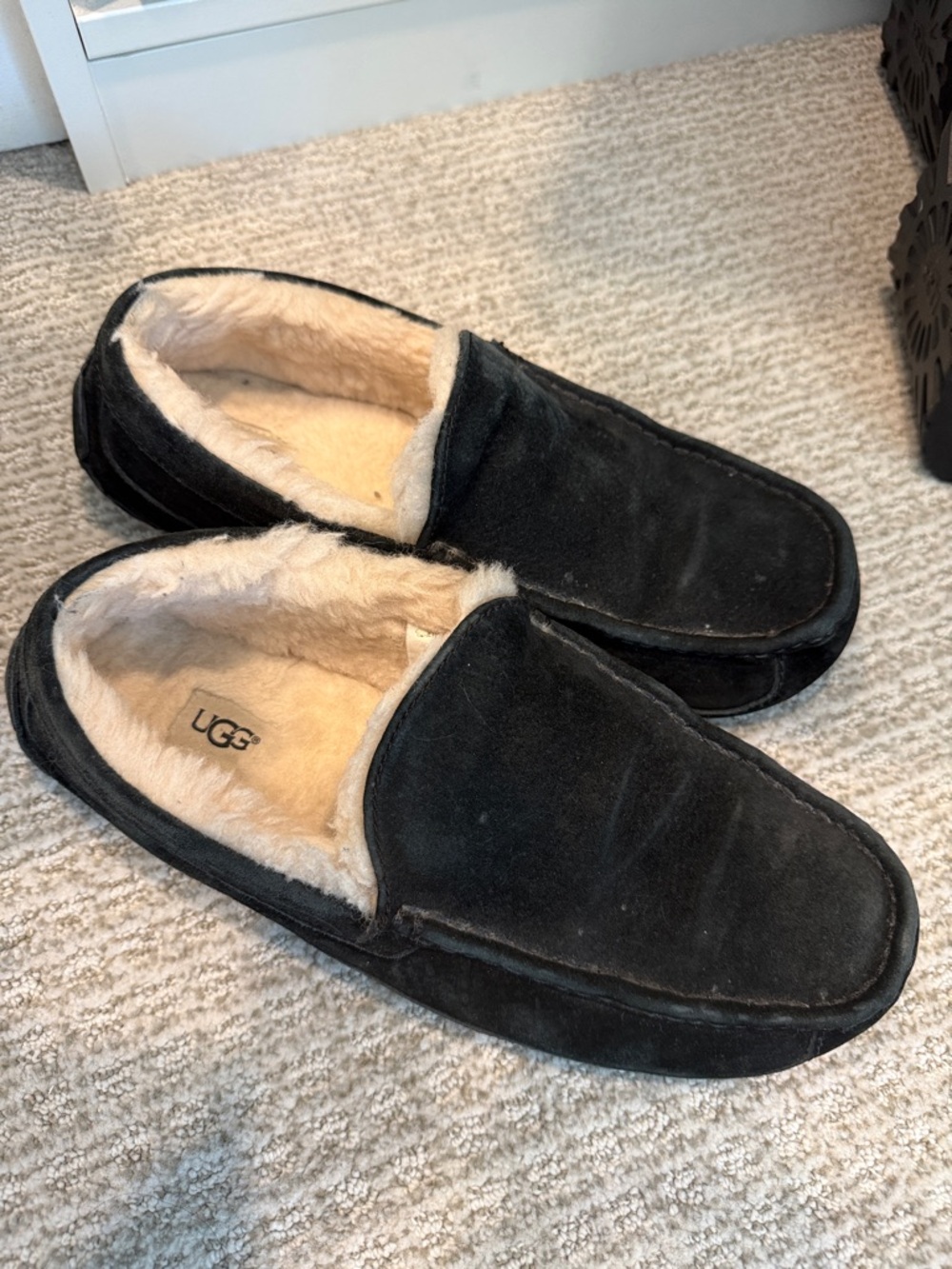 UGG Men’s Black Suede Shearling-Lined Slip-On Moccasins